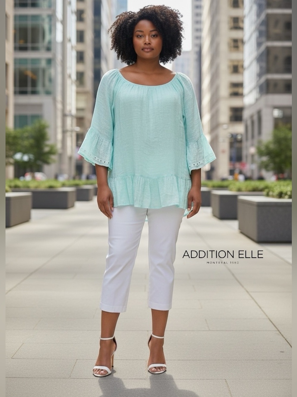 Addition Elle, Mint Green Flowy Boho Blouse, Plus Size 18 Lightweight Ruffle Top